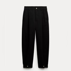 Zara Black Pleated Ankle Trouser, Gold Button on Cuffed Ankle, Size XS, NWT